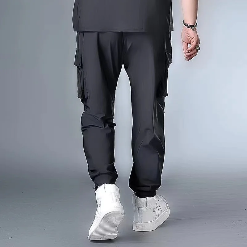 

2021 Summer Men's Pants Large Size Loose Ice Silk Fabric Overalls Plus Fat To Increase Casual Sports Pants Thin Section Cool