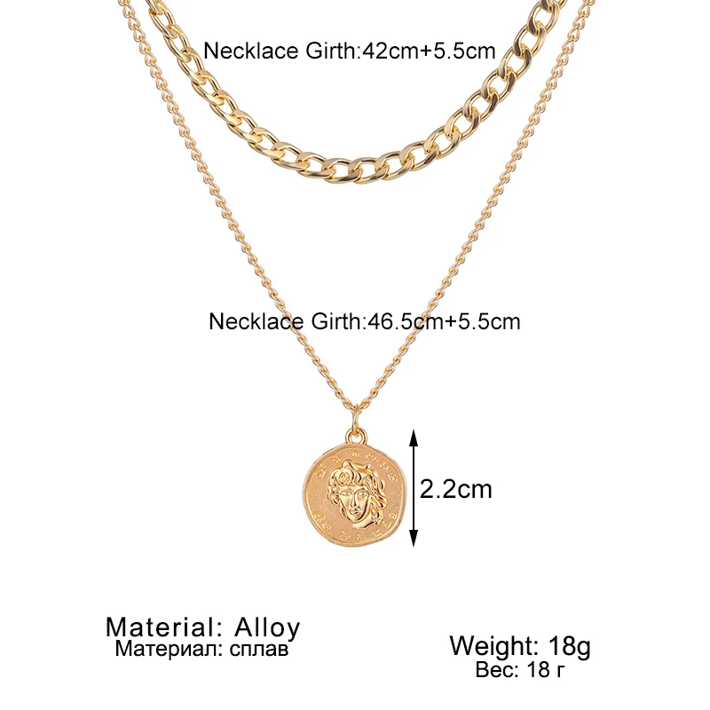 Vintage Multilayer Coin Chain Choker Necklace For Women Gold Silver Color Fashion Portrait Chunky Chain Necklaces Jewelry
Vintage Multilayer Coin Chain Choker Necklace For Women Gold Silver Color Fashion Portrait Chunky Chain Necklaces Jewelry