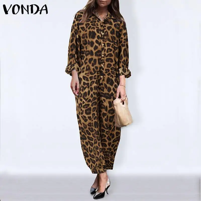 VONDA Casual Jumpsuits Women Leopard Rompers Women's Long Sleeve Vintage Overalls Oversized Pants S-
VONDA Casual Jumpsuits Women Leopard Rompers Women's Long Sleeve Vintage Overalls Oversized Pants S-