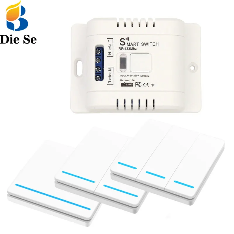 Universal Wireless remote control Switch 433Mhz AC 90V~250V RF relay Receiver and 1/2/3 gang Lighting Switch, for Lamp LED/Bulb
Universal Wireless remote control Switch 433Mhz AC 90V~250V RF relay Receiver and 1/2/3 gang Lighting Switch, for Lamp LED/Bulb