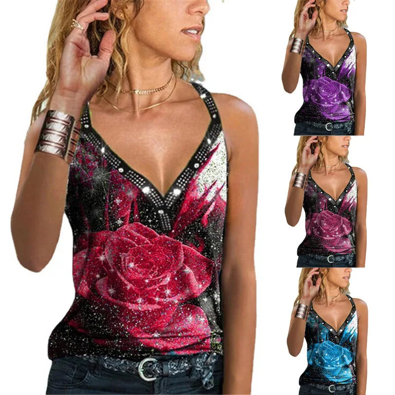 Summer Plus Size Tank Top Camisole Women V-Neck New Floral Print Rose Tanks Camis T-shirt Tee Shirt Femme Woman Casual Street
Summer Plus Size Tank Top Camisole Women V-Neck New Floral Print Rose Tanks Camis T-shirt Tee Shirt Femme Woman Casual Street