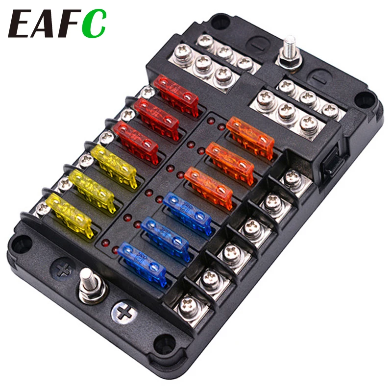 12-32V Car Fuse Box Holder M5 Stud With LED Indicator Light 6/12 Ways Blade Fuse Box Cover for Auto Car Boat Marine Trike
12-32V Car Fuse Box Holder M5 Stud With LED Indicator Light 6/12 Ways Blade Fuse Box Cover for Auto Car Boat Marine Trike