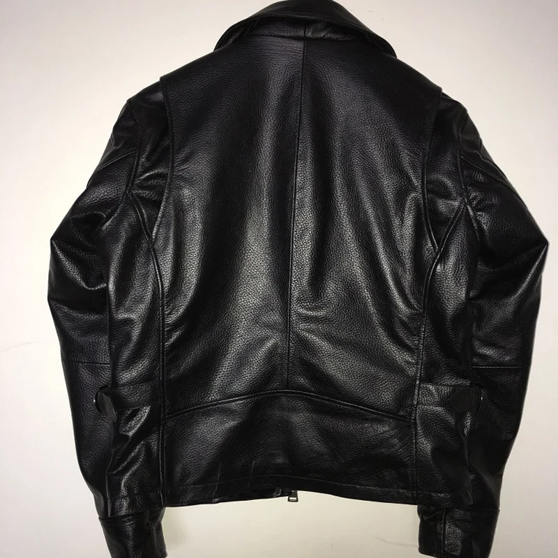 On Nice Mens Genuine Leather Overcoat Plus Size Turn Down Collar Black Jackets Mens Casual Coats Sheepskin Outwear 3XL 4XL