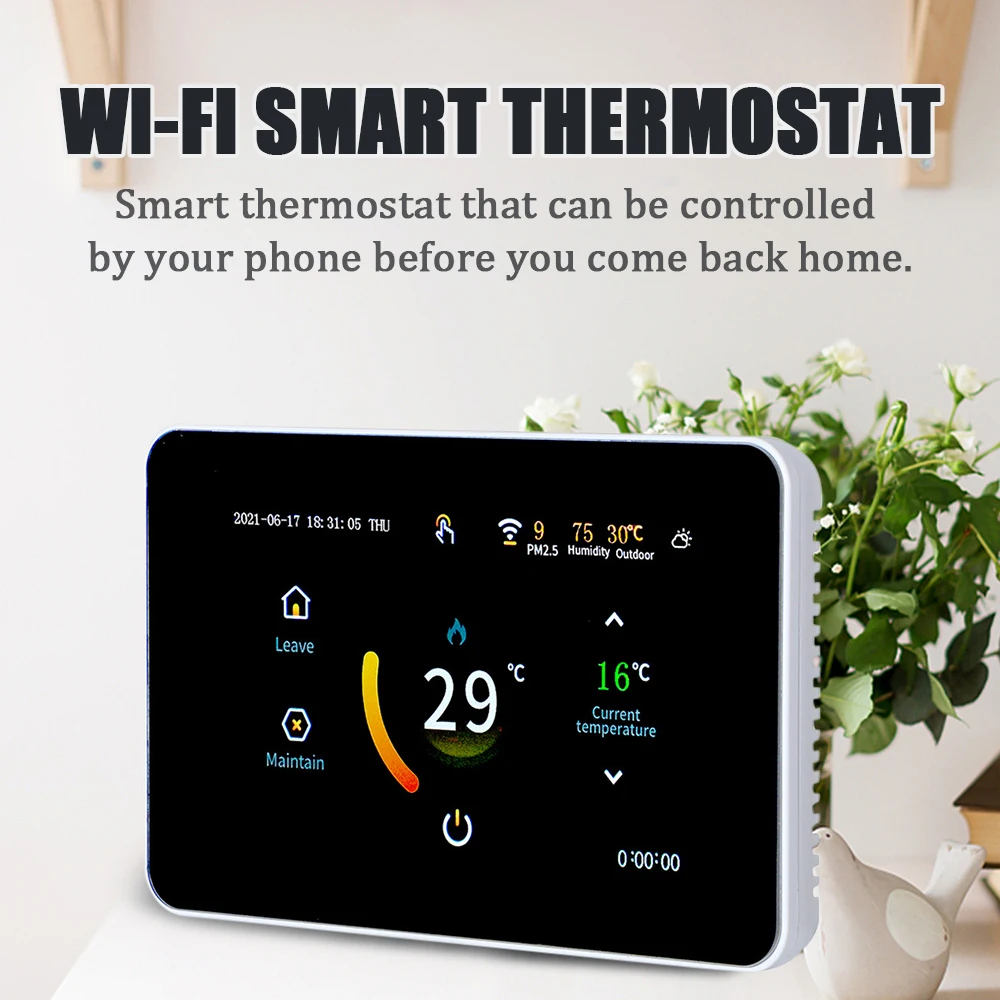 Умный термостат, Wi-Fi, контроллер температуры нагрева со светодиодным сенсорным экраном по Цельсию/Фаренгейту, работа с Alexa Google Home
Умный термостат, Wi-Fi, контроллер температуры нагрева со светодиодным сенсорным экраном по Цельсию/Фаренгейту, работа с Alexa Google Home