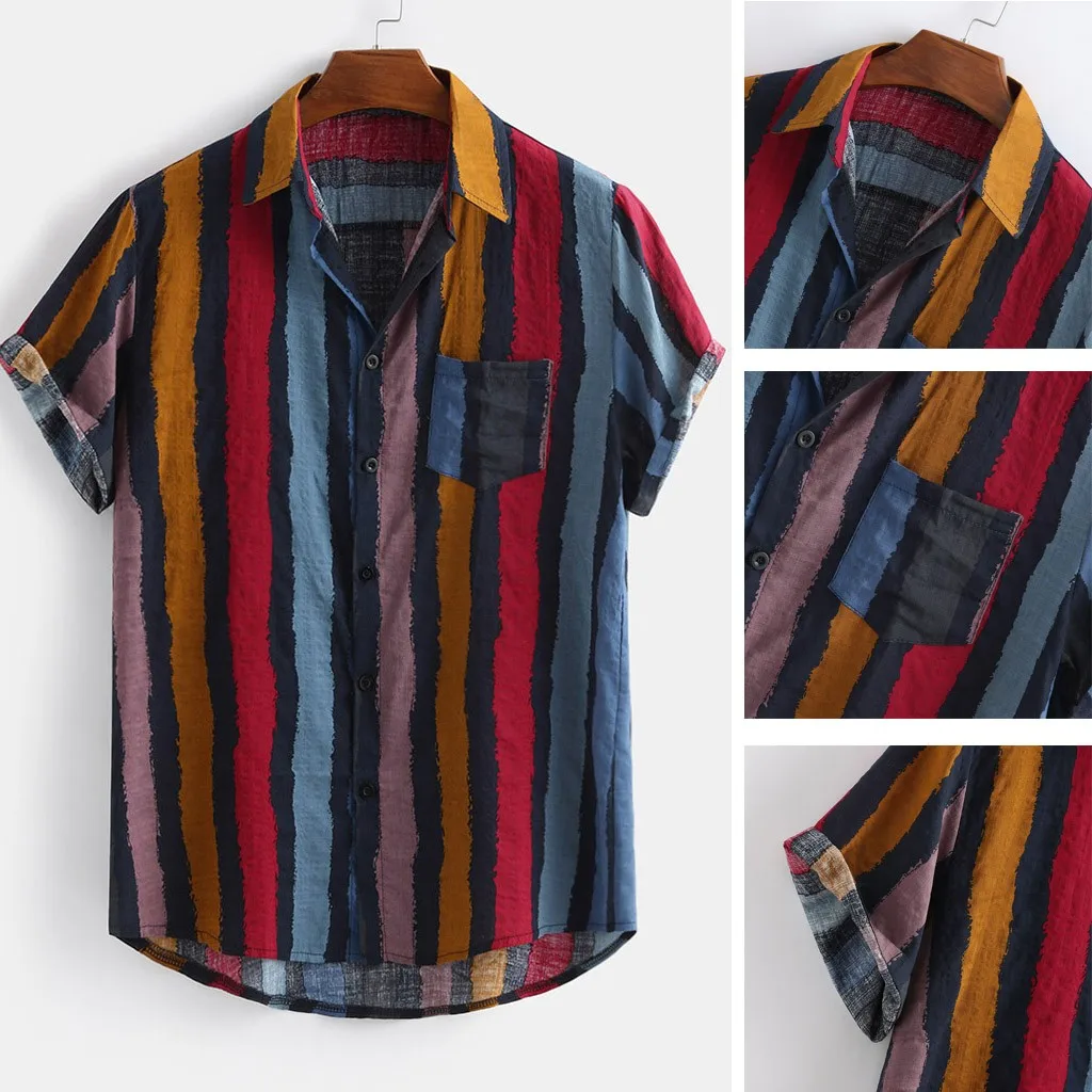Men's Color Striped Shirt Top Men's Explosion Loose Color Striped Lapel Pocket Short Sleeve Shirt Top 40*
Men's Color Striped Shirt Top Men's Explosion Loose Color Striped Lapel Pocket Short Sleeve Shirt Top 40*