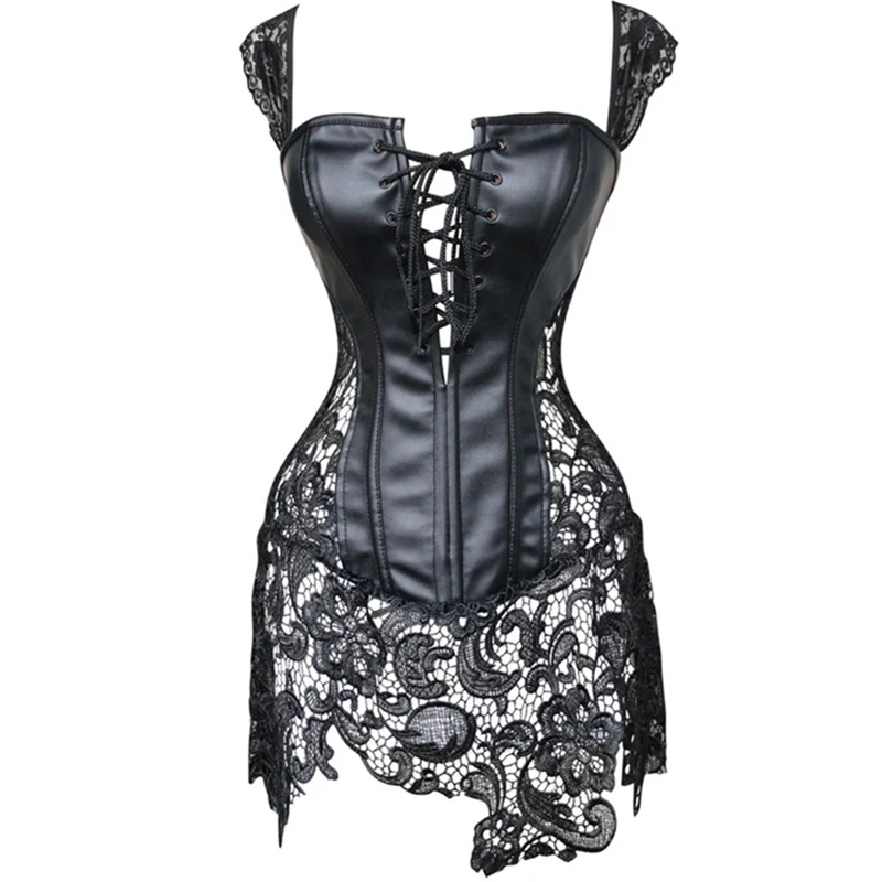 Sexy Lingerie Women Black Faux Leather&Lace Burlesque Steampunk Corset Dress Waist Gothic Bustier Corpet Plus Size 6XL
Sexy Lingerie Women Black Faux Leather&Lace Burlesque Steampunk Corset Dress Waist Gothic Bustier Corpet Plus Size 6XL