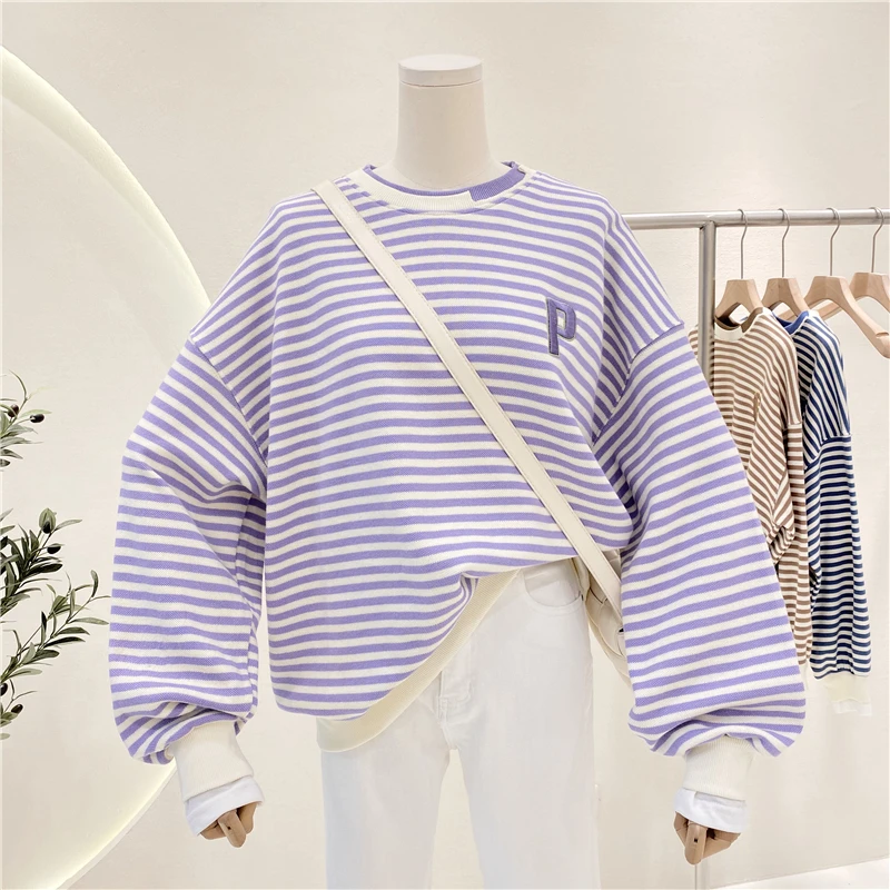 Korea-style Spring Autumn Women Hoodies All-match Letter Embroidery Loose Striped Pullovers O-neck Casual Female Sweatshirt
Korea-style Spring Autumn Women Hoodies All-match Letter Embroidery Loose Striped Pullovers O-neck Casual Female Sweatshirt