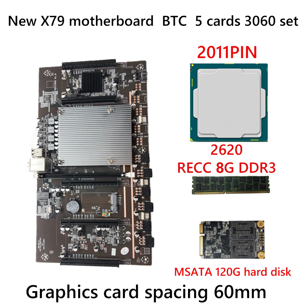 Комплект материнской платы X79 BTC для майнинга, 5x PCI Express 3,0 8X, графическая карта DDR3 2620 2011 Pin, материнская плата для майнинга
Комплект материнской платы X79 BTC для майнинга, 5x PCI Express 3,0 8X, графическая карта DDR3 2620 2011 Pin, материнская плата для майнинга