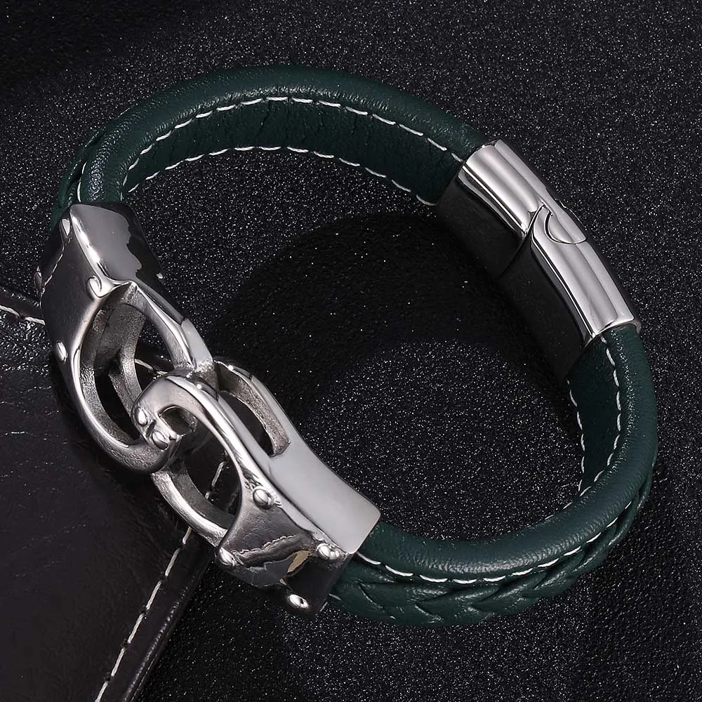 Bangles Green Braided Men Leather Bracelet Handcuffs Stainless Steel Magnetic Clasp Punk Jewelry Wristband Gifts BB0741
Bangles Green Braided Men Leather Bracelet Handcuffs Stainless Steel Magnetic Clasp Punk Jewelry Wristband Gifts BB0741