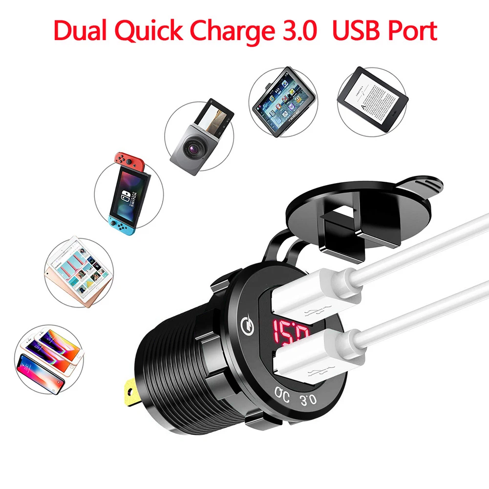 Quick Charge Dual USB 3.0 Charger Socket Waterproof Aluminum Power Outlet with LED Voltmeter for 12V/24V Car Motorcycle
Quick Charge Dual USB 3.0 Charger Socket Waterproof Aluminum Power Outlet with LED Voltmeter for 12V/24V Car Motorcycle