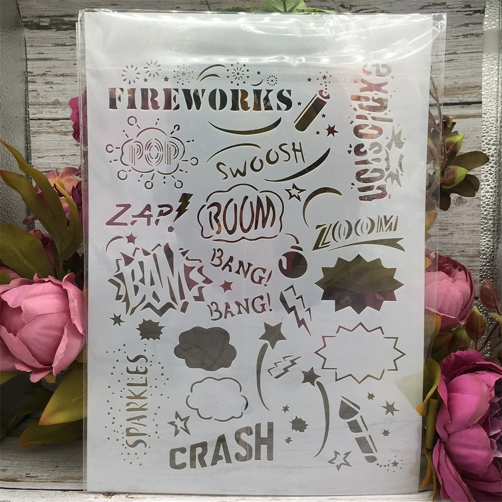 A4 29cm Fireworks Words Label DIY Layering Stencils Wall Painting Scrapbook Coloring Embossing Album Decorative Template
A4 29cm Fireworks Words Label DIY Layering Stencils Wall Painting Scrapbook Coloring Embossing Album Decorative Template
