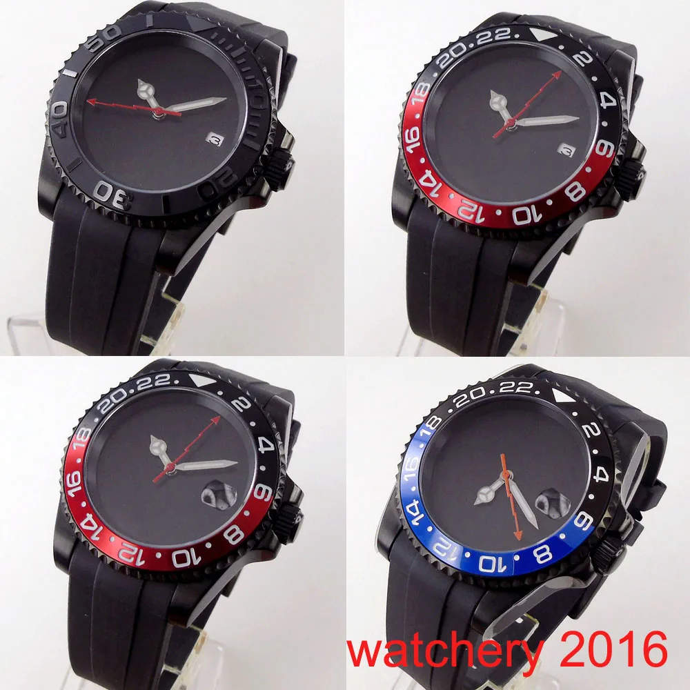 

40mm Sterile Black Dial Luminous PVD Ceramic Bezel Sapphire Glass Date NH35 Miyota 8215 Automatic Mens Watch Rubber Strap