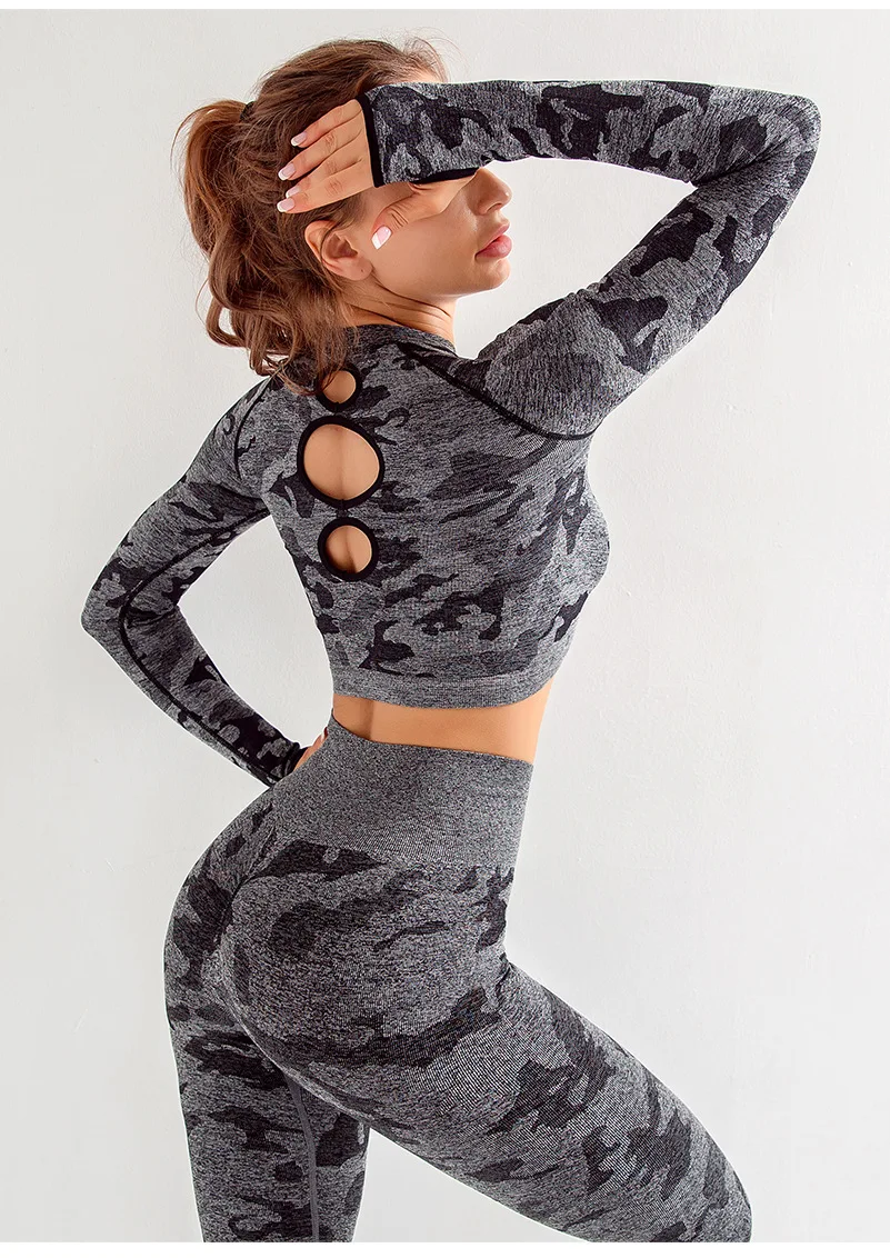 Seamless Yoga T-Shirt Camouflage Fitness Top Sweet Preppy Tight-Fitting Autumn Breathable Hollow Long-Sleeved Top Sportswear
Seamless Yoga T-Shirt Camouflage Fitness Top Sweet Preppy Tight-Fitting Autumn Breathable Hollow Long-Sleeved Top Sportswear