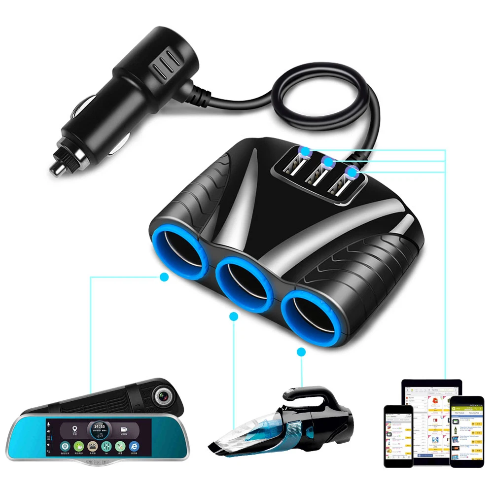 12V-24V Universal Car 3 Sockets Splitter Cigarette Lighter Socket 3 Ports USB Charger Power Adapter for iPhone iPad DVR GPS
12V-24V Universal Car 3 Sockets Splitter Cigarette Lighter Socket 3 Ports USB Charger Power Adapter for iPhone iPad DVR GPS