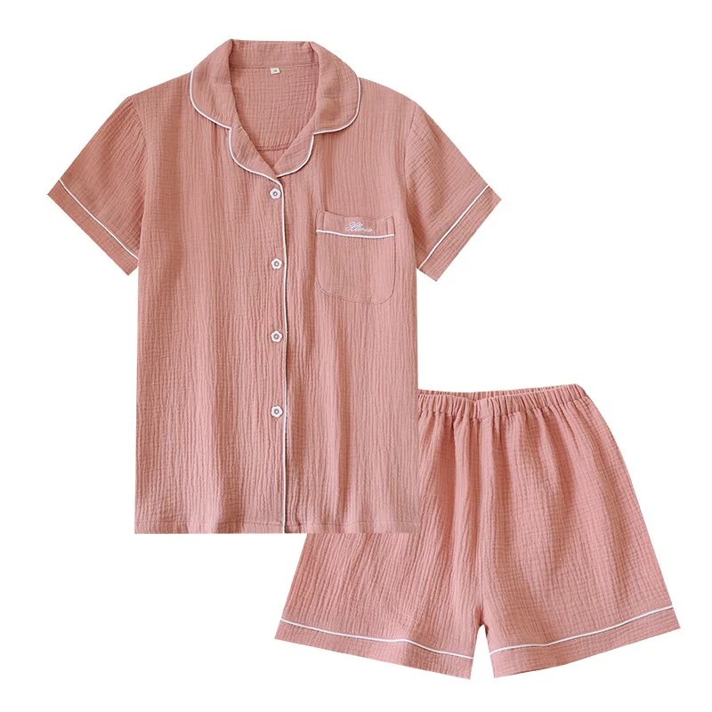 Japanese summer couple pajamas suit cotton crepe ladies solid color simple short-sleeved shirt shorts pajamas men's home service
Japanese summer couple pajamas suit cotton crepe ladies solid color simple short-sleeved shirt shorts pajamas men's home service