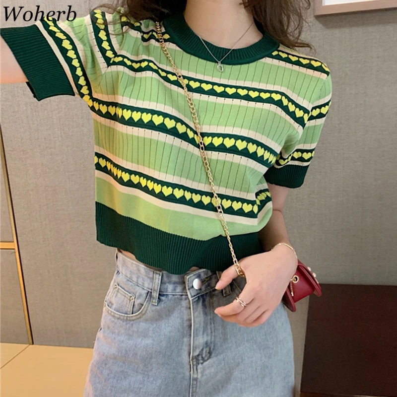 2021 Summer Basic Thin Knitted Tops Women Striped T Shirt Korean Kawaii Style Casual Summer Y2k Lady Elegant Crop Top T-Shirts
2021 Summer Basic Thin Knitted Tops Women Striped T Shirt Korean Kawaii Style Casual Summer Y2k Lady Elegant Crop Top T-Shirts