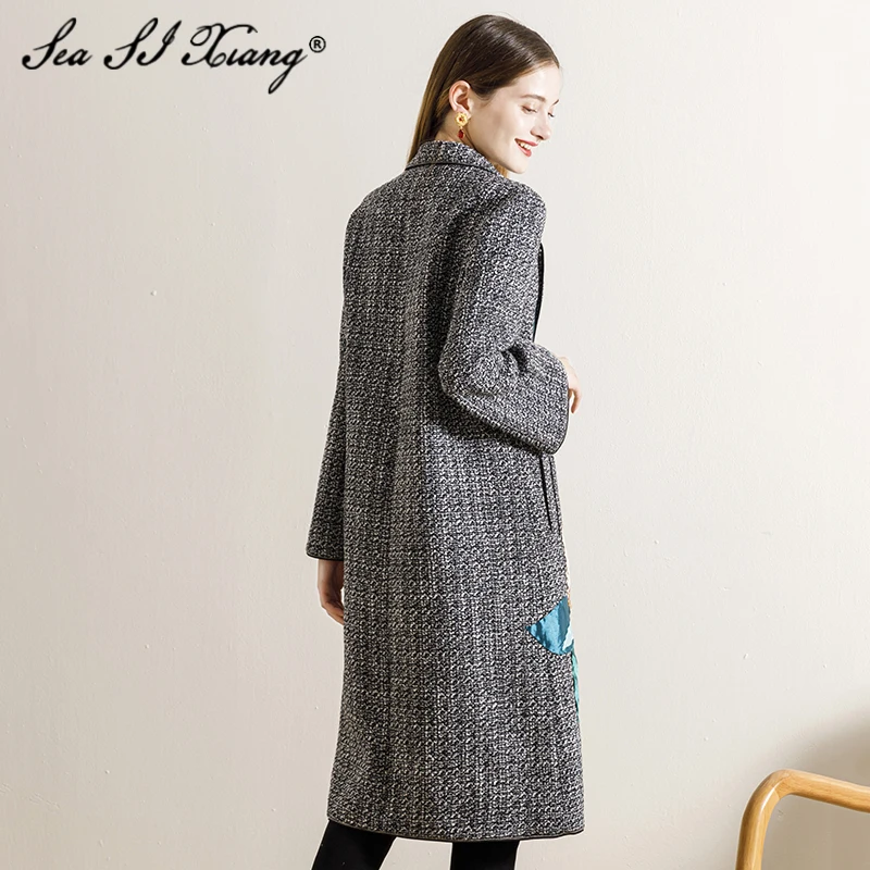 Seasixiang Fashion Designer Autumn Wool Overcoat Women Long Sleeve Applique Beading Covered Button Plaid Outwear
Seasixiang Fashion Designer Autumn Wool Overcoat Women Long Sleeve Applique Beading Covered Button Plaid Outwear