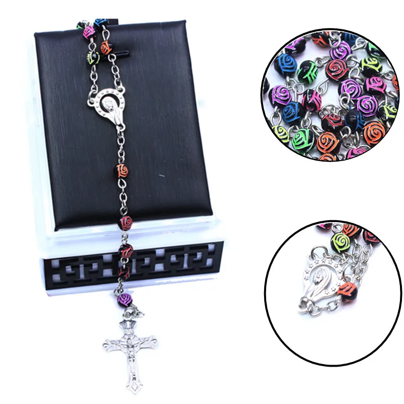 Religious Cross Pendant Rosary Necklace Colorful Rose Choker Festival Women Prayer Gifts Christ Chains Catholic Jewelry
Religious Cross Pendant Rosary Necklace Colorful Rose Choker Festival Women Prayer Gifts Christ Chains Catholic Jewelry