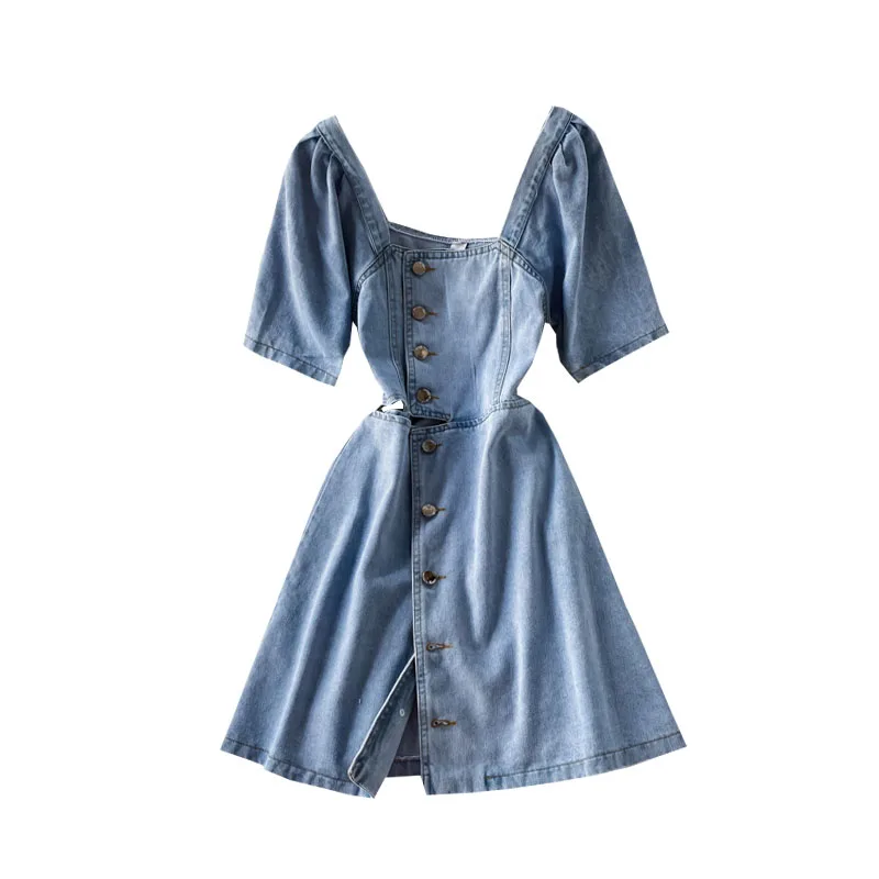 Women Short Sleeve Mini Denim Dress 2021 New Summer High Waist A-line French Stitching Square Neck Bodycon Pleated Jeans Dress
Women Short Sleeve Mini Denim Dress 2021 New Summer High Waist A-line French Stitching Square Neck Bodycon Pleated Jeans Dress