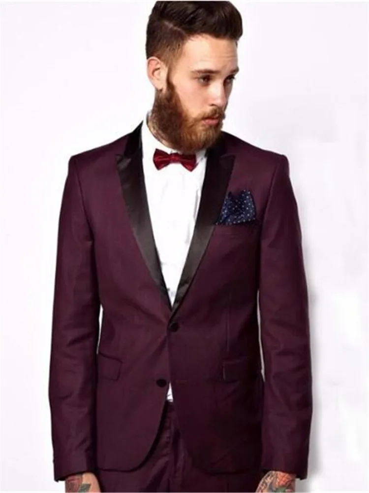Groomsmen Peaked Black Lapel Groom Tuxedos Burgundy Mens Suit Wedding Best Man (Jacket+Pants) high quality Men Suits
Groomsmen Peaked Black Lapel Groom Tuxedos Burgundy Mens Suit Wedding Best Man (Jacket+Pants) high quality Men Suits