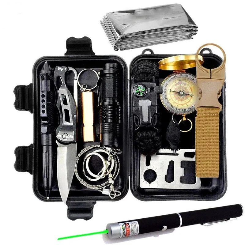 

Outdoor Survival Kit Travel Camping Equipment First Aid Kit Portable SOS EDC Emergency Supplies Wristband Whistle Blanket Knife