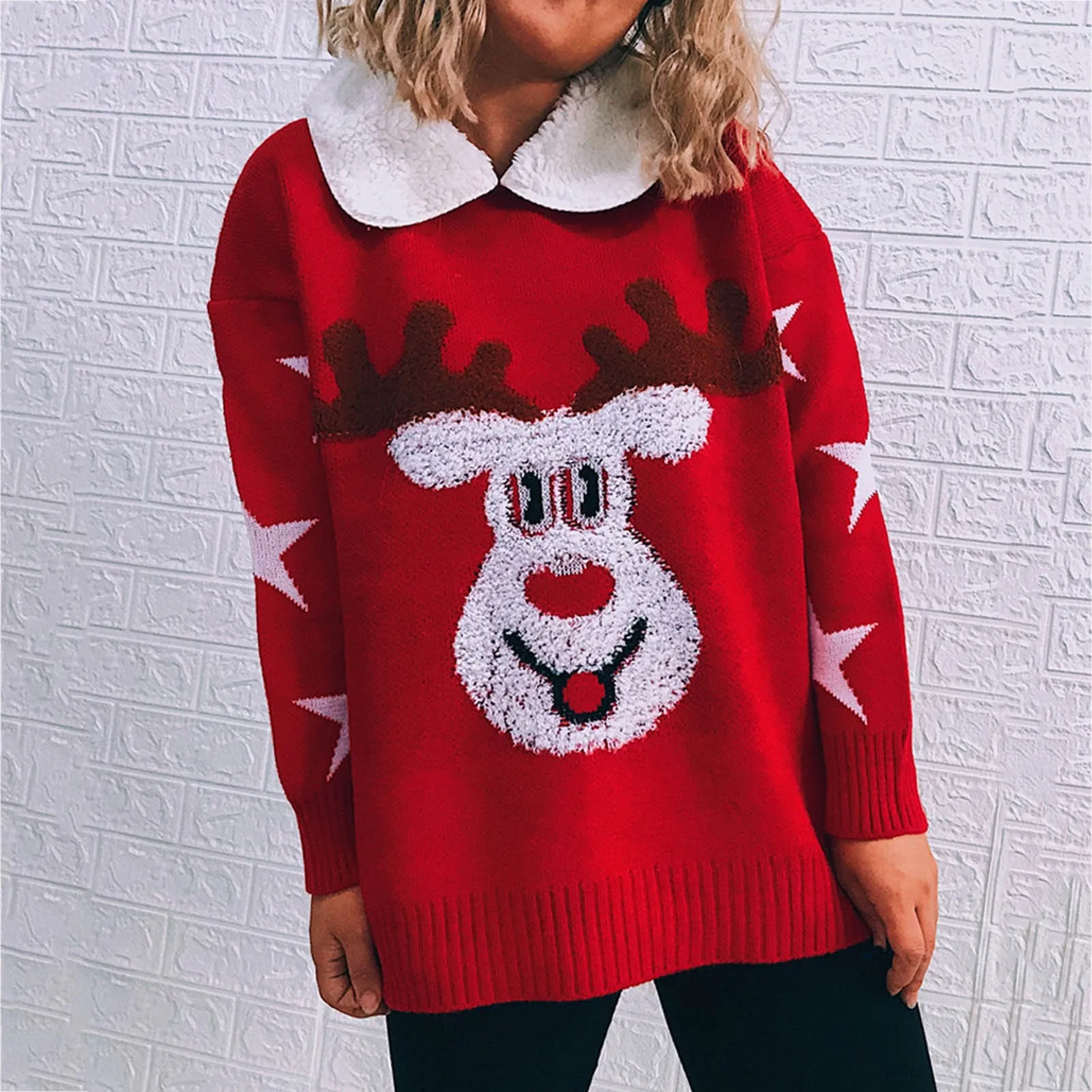 Merry Christmas Elk Printed Sweaters For Womens Long-Sleeved Turndown Collar Pullovers Top Winter Warm Knitted Jumper Sueter A40
Merry Christmas Elk Printed Sweaters For Womens Long-Sleeved Turndown Collar Pullovers Top Winter Warm Knitted Jumper Sueter A40