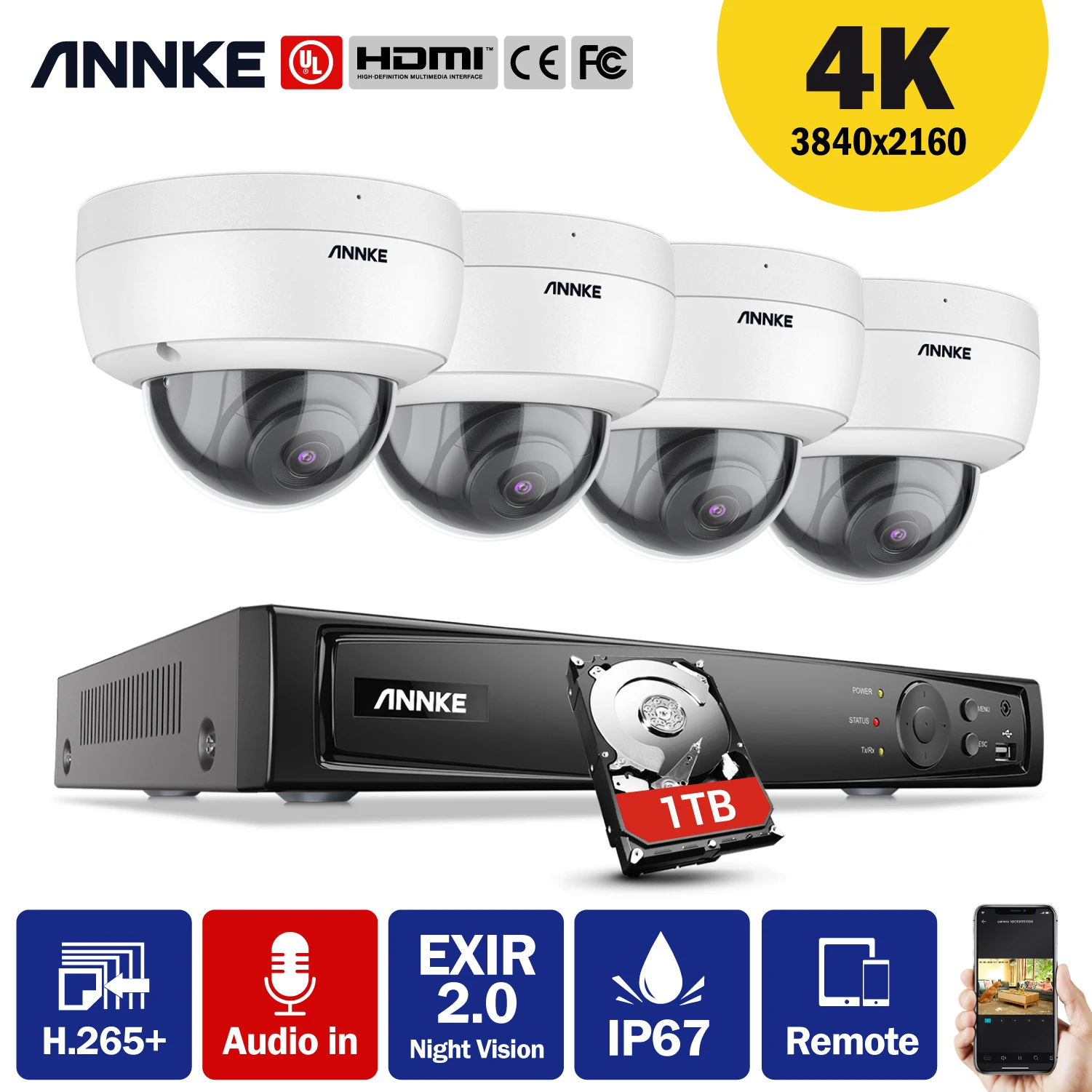 

ANNKE 8CH 4K Ultra HD POE Network Video Security System 8MP H.265 NVR With 4/8pcs 8MP Weatherproof IP Camera CCTV NVR Kit