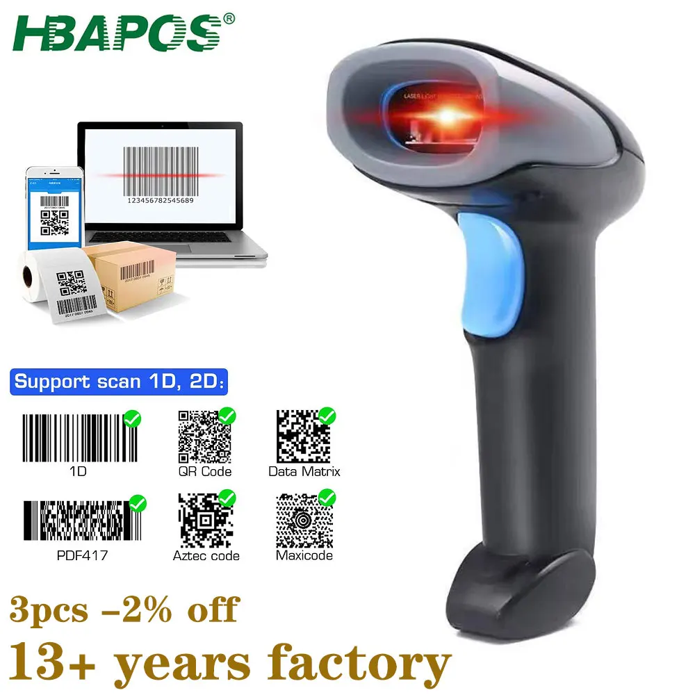 Ручной сканер штрих-кодов HBAPOS, беспроводной 1D 2D сканер QR-кода для складов, розничных магазинов, библиотек, супермаркетов
Ручной сканер штрих-кодов HBAPOS, беспроводной 1D 2D сканер QR-кода для складов, розничных магазинов, библиотек, супермаркетов