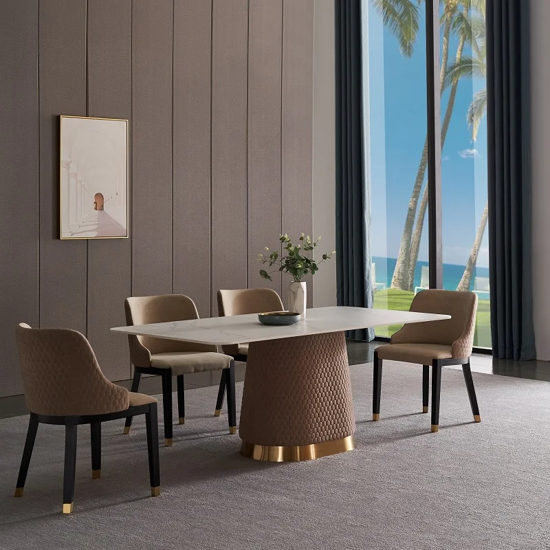Dining Room Metal Base Modern Home Furniture Brown Base Rectangular 6 seater White Stone Marble Top Dining Table
Dining Room Metal Base Modern Home Furniture Brown Base Rectangular 6 seater White Stone Marble Top Dining Table