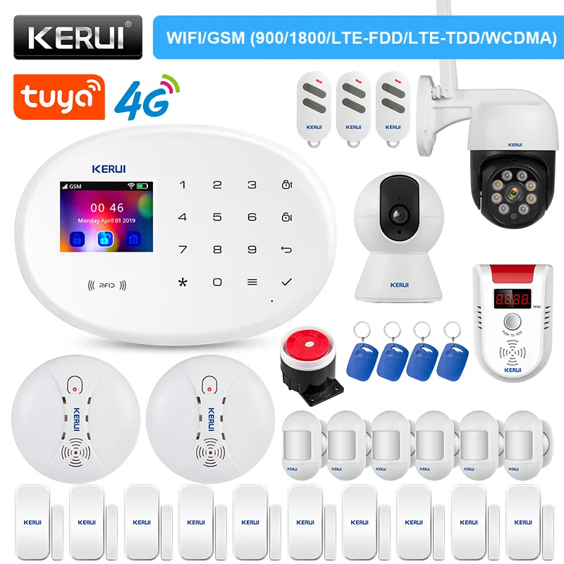 

KERUI W20 Alarm System 4G WIFI GSM Home Security RFID Tuya Smart APP Remote Control Burglar PIR Motion Sensor Door Sensor Siren