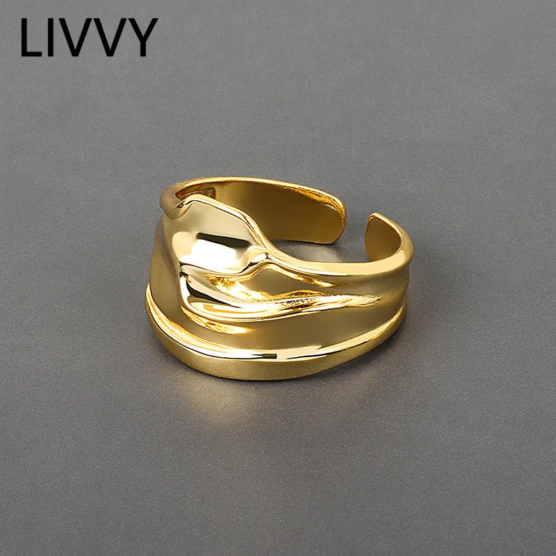 

LIVVY Style Vintage Retro Silver Color Smooth Rings For Women Romantic Adjustable Large Antique Finger Rings