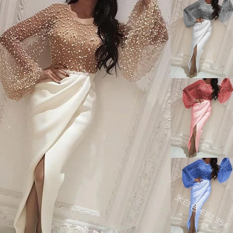 WEPBEL Dress Women's Sexy Mesh Stitching Beading Dress Summer O-Neck High Waist See-through Long Sleeve Split Irregular Dress
WEPBEL Dress Women's Sexy Mesh Stitching Beading Dress Summer O-Neck High Waist See-through Long Sleeve Split Irregular Dress
