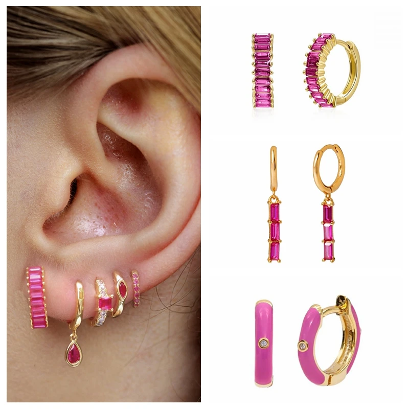 Sterling Silver Hoop Earrings For Women 2021 Trend Huggie Earring Pink Zircon Earring Jewelry Pendientes Brincos Gifts
Sterling Silver Hoop Earrings For Women 2021 Trend Huggie Earring Pink Zircon Earring Jewelry Pendientes Brincos Gifts