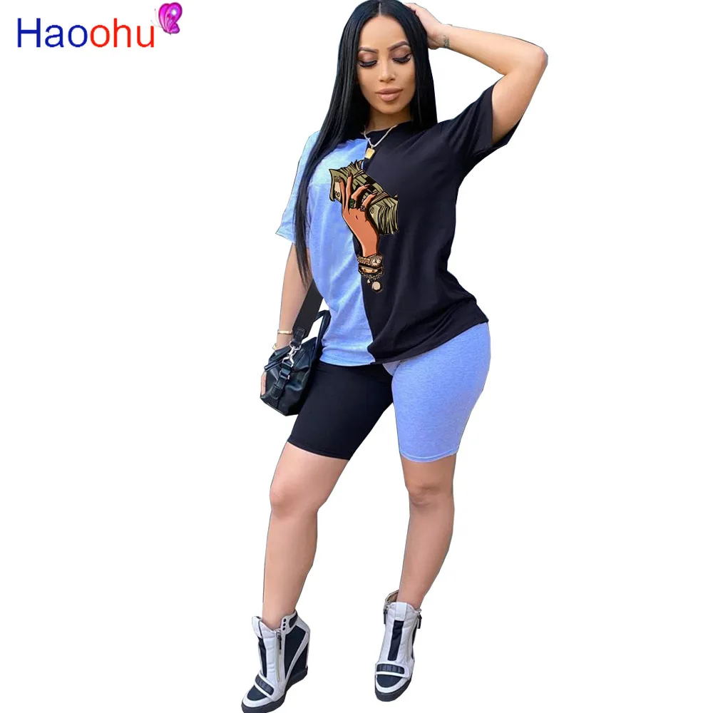 2020 Summer Women Hand Money Print Patchwork Two Pieces Sets Tracksuits O-neck Tee Tops Shorts Leggings Suit Fitness 2pcs Outfit
2020 Summer Women Hand Money Print Patchwork Two Pieces Sets Tracksuits O-neck Tee Tops Shorts Leggings Suit Fitness 2pcs Outfit