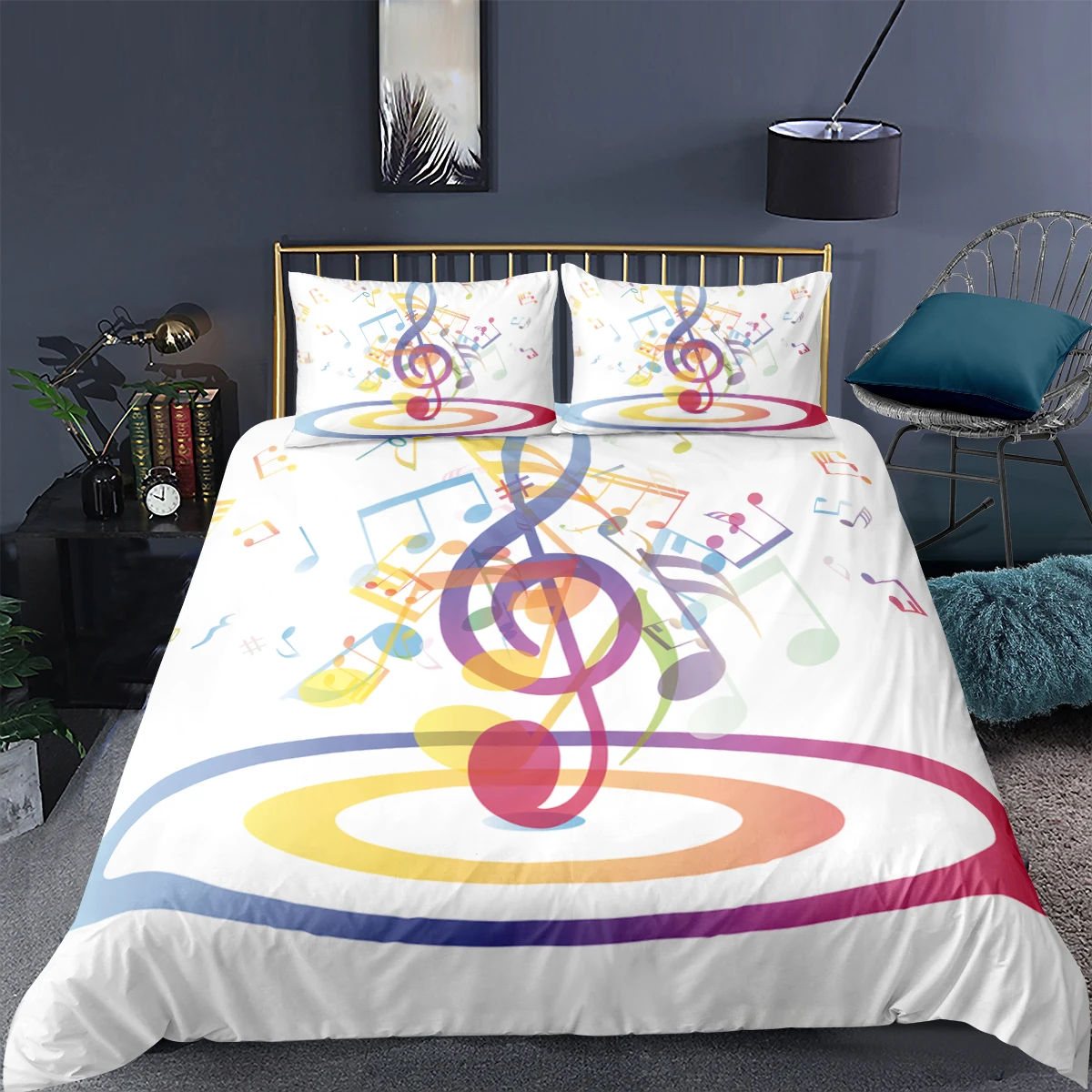 

3D Printing Bedding Set Piano Keys Music Note Treble Clef Staff Black & White 2/3 Pieces Duvet Cover Sets Microfiber Bed Clothes