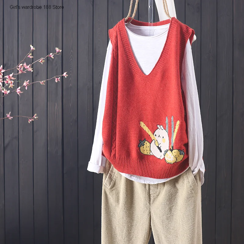 New products in autumn and winter: loose literature and art cartoon embroidery knitted waistcoat women's Pullover and versatile
New products in autumn and winter: loose literature and art cartoon embroidery knitted waistcoat women's Pullover and versatile