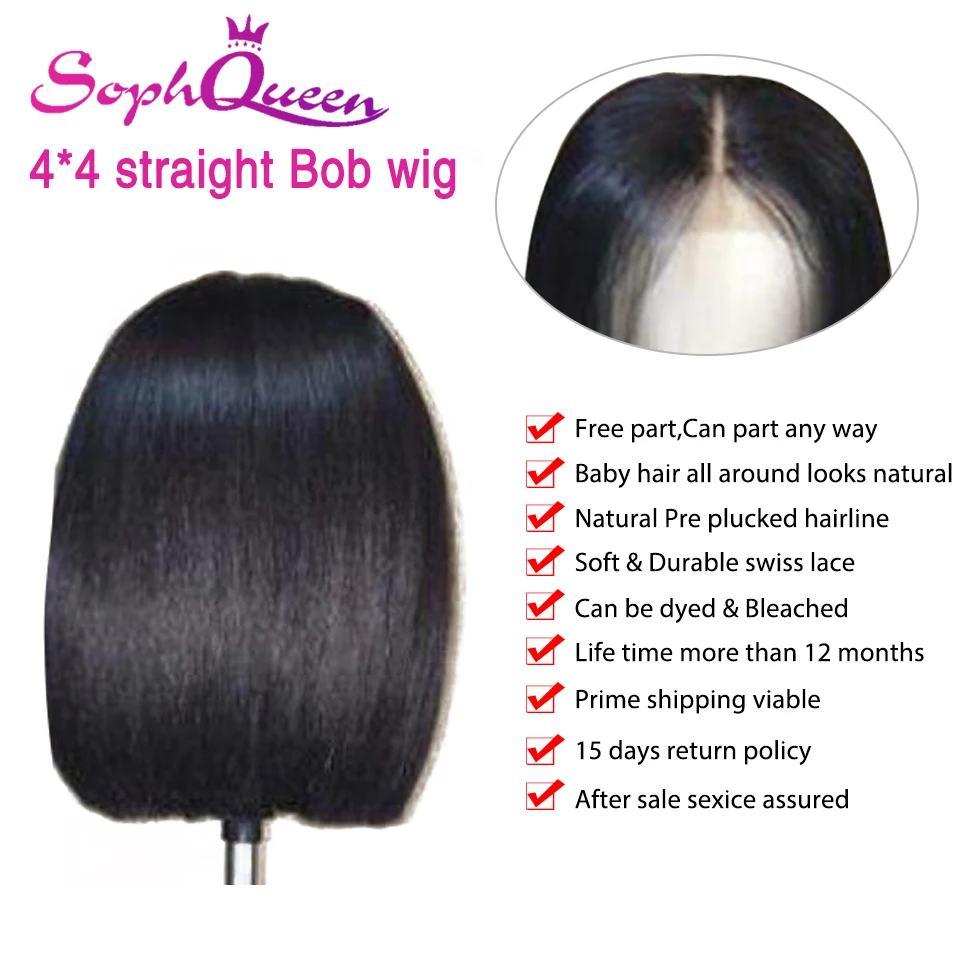 Короткие кружевные парики Soph Queen 4*4 из человеческих волос для черных женщин
