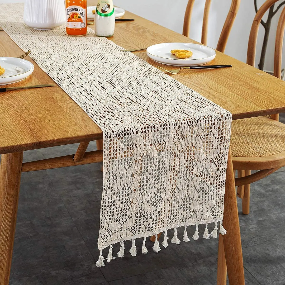 Vintage Crochet Macrame Table Runner with Tassels, Boho Cotton Hollow Out Floral Lace Runners for Wedding Dining Room Decor
Vintage Crochet Macrame Table Runner with Tassels, Boho Cotton Hollow Out Floral Lace Runners for Wedding Dining Room Decor