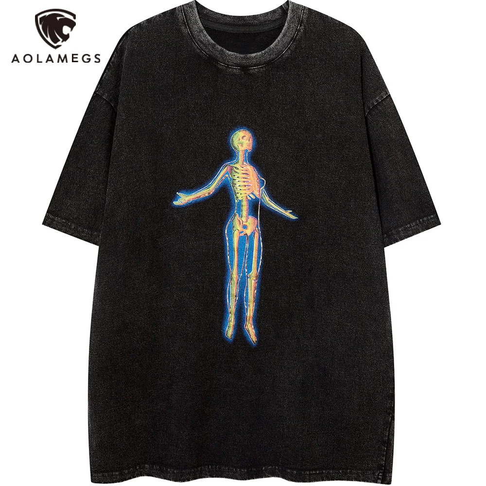 Aolamegs Colorful Skeleton Print Washed T-shirt Men Baggy Retro Punk Hip Hop Distressed Short Sleeve Tops Tees Couple Streetwear
Aolamegs Colorful Skeleton Print Washed T-shirt Men Baggy Retro Punk Hip Hop Distressed Short Sleeve Tops Tees Couple Streetwear