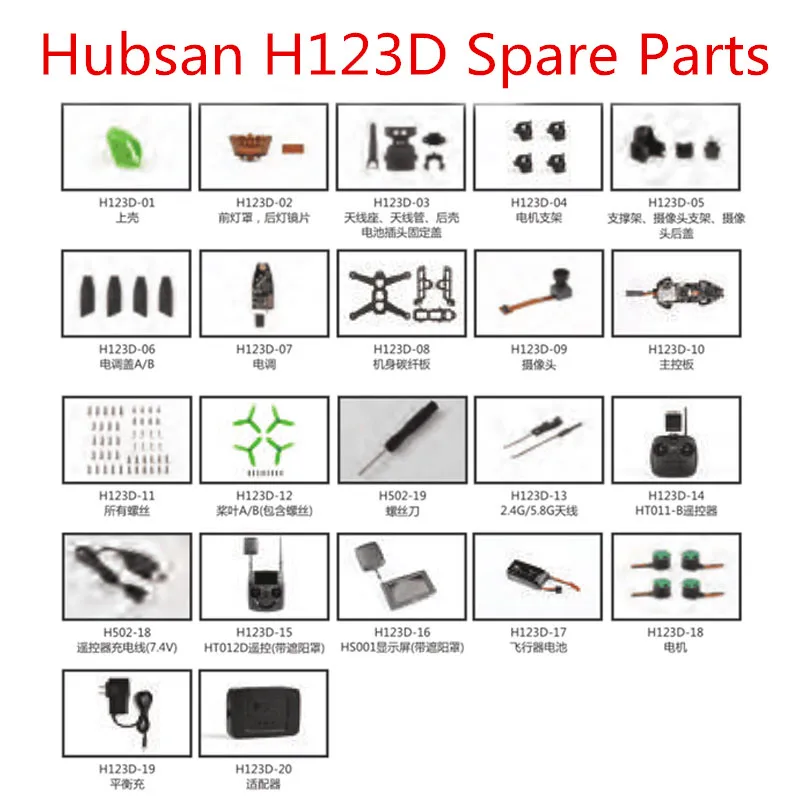 

Hubsan H123D RC Racing Drone Quadcopter Spare Parts blade motor shell ESC charger camera Main control board etc