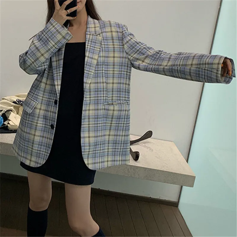 Women Fashion Casual Blue Check Blazer Autumn Elegant Retro Slim Jacket Vintage Office Lady Workwear Female Chic Blazer Cardigan
Women Fashion Casual Blue Check Blazer Autumn Elegant Retro Slim Jacket Vintage Office Lady Workwear Female Chic Blazer Cardigan