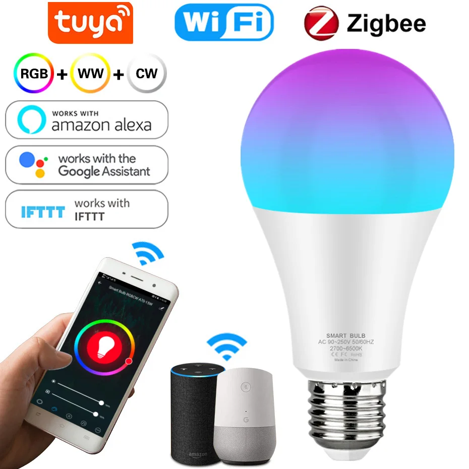WiFi Zigbee Led Smart Bulb B22 E27 110V 220V Home Bulbs 12W 15W RGB+WW+CW Tuya Smart Life App Control Alexa inteligente Lamp
WiFi Zigbee Led Smart Bulb B22 E27 110V 220V Home Bulbs 12W 15W RGB+WW+CW Tuya Smart Life App Control Alexa inteligente Lamp