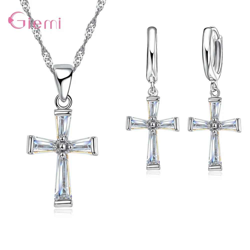 Whole Sale Trendy Female Jewelry Sets 925 Sterling Silver Top Quality Crystal Cross Drop Earrings Pendant Necklace For Women
Whole Sale Trendy Female Jewelry Sets 925 Sterling Silver Top Quality Crystal Cross Drop Earrings Pendant Necklace For Women