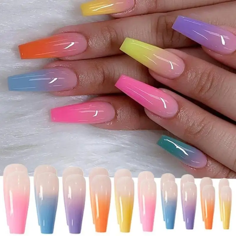 20pcs/Set Long Coffin Fake Nails European Rainbow Ballerina Full Nail Art Tips Colorful Beauty Artificial False Nails with Glue
20pcs/Set Long Coffin Fake Nails European Rainbow Ballerina Full Nail Art Tips Colorful Beauty Artificial False Nails with Glue