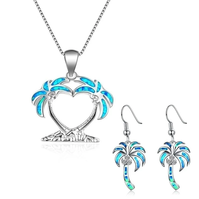Cute Jewelry Set Coconut Tree Style Blue Imitation Fire Opal Pendant Necklace With Earrings For Women Accessories Statement Gift
Cute Jewelry Set Coconut Tree Style Blue Imitation Fire Opal Pendant Necklace With Earrings For Women Accessories Statement Gift