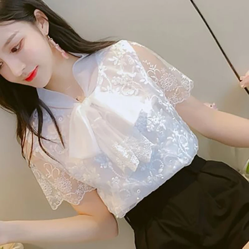Women Spring Summer Style Chiffon Blouses Shirts Lady Casual Short Sleeve Bow Tie Collar Chiffon Lace Blusas Tops DF3813
Women Spring Summer Style Chiffon Blouses Shirts Lady Casual Short Sleeve Bow Tie Collar Chiffon Lace Blusas Tops DF3813