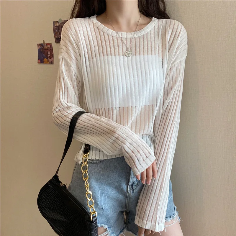 Women's Summer Round Neck Thin Knitwear T-Shirt High Elasticity Short Top Ladies New Long Sleeve Loose Solid T-shirt High Street
Women's Summer Round Neck Thin Knitwear T-Shirt High Elasticity Short Top Ladies New Long Sleeve Loose Solid T-shirt High Street