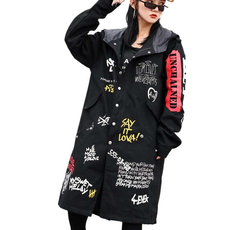 New Fashion 2020 Fall Casual Graffiti Print Classic Long Trench coat Koraen Chic Female windbreaker Hooded Black LT705S30
New Fashion 2020 Fall Casual Graffiti Print Classic Long Trench coat Koraen Chic Female windbreaker Hooded Black LT705S30