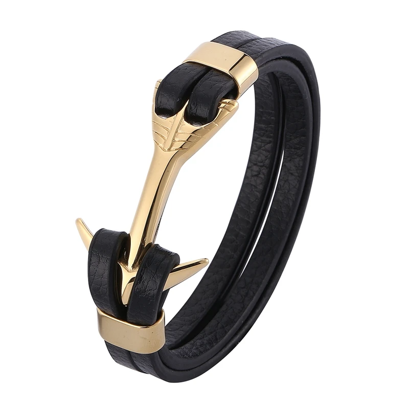 Trendy Men Jewelry Black Multilayer Leather Bracelet Stainless Steel Anchor Bracelets Charm Leather Wristband Party Gifts PD0756 
Trendy Men Jewelry Black Multilayer Leather Bracelet Stainless Steel Anchor Bracelets Charm Leather Wristband Party Gifts PD0756