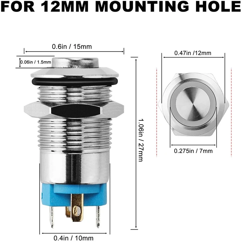 5PCS 12mm Latching Push Button Switch High Round Cap, Waterproof Metal Push Button Switch with 12V/24V Blue Light
5PCS 12mm Latching Push Button Switch High Round Cap, Waterproof Metal Push Button Switch with 12V/24V Blue Light